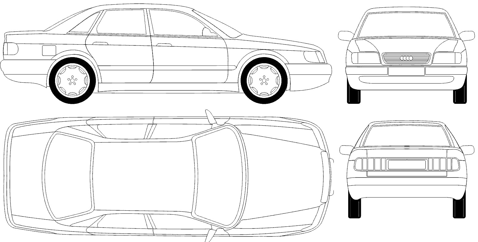 Размер ауди 100 с3. Ауди 80 чертеж. Audi 100 Blueprint.