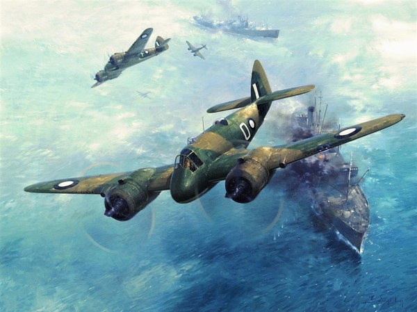 Pacific Beaufighters (RAAF Bristol Beaufighters of 30 Sqdn attack Japanese supply ships during the Battle of the Bismarck Sea, March, 1943).
Художник - Darryl Legg / Painting by Artist Darryl Legg