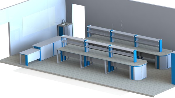 Кабинет физики. Стол лабораторный островной с надстройкой
