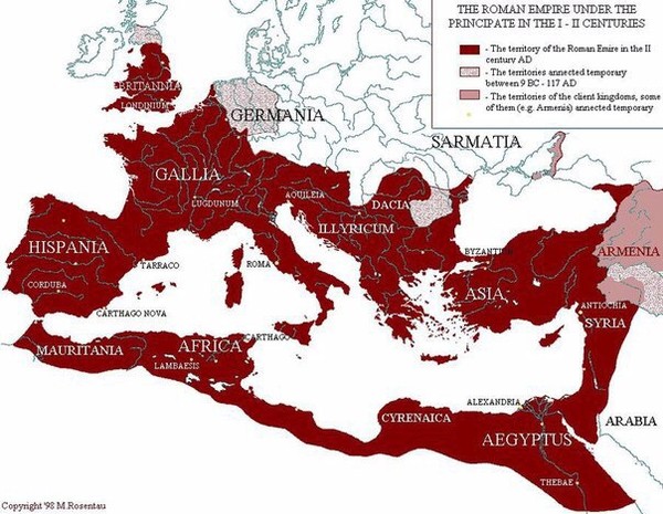 Карта Римской империи на пике ее могущества.