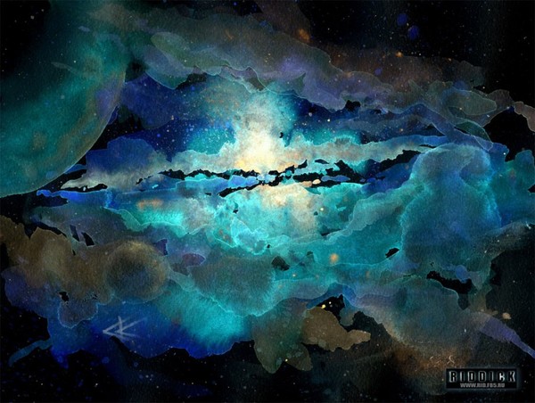 Алексей Кашперский, современный художник, создает акварельные космические пейзажи, завораживающие своей необычной техникой и мрачными тонами.